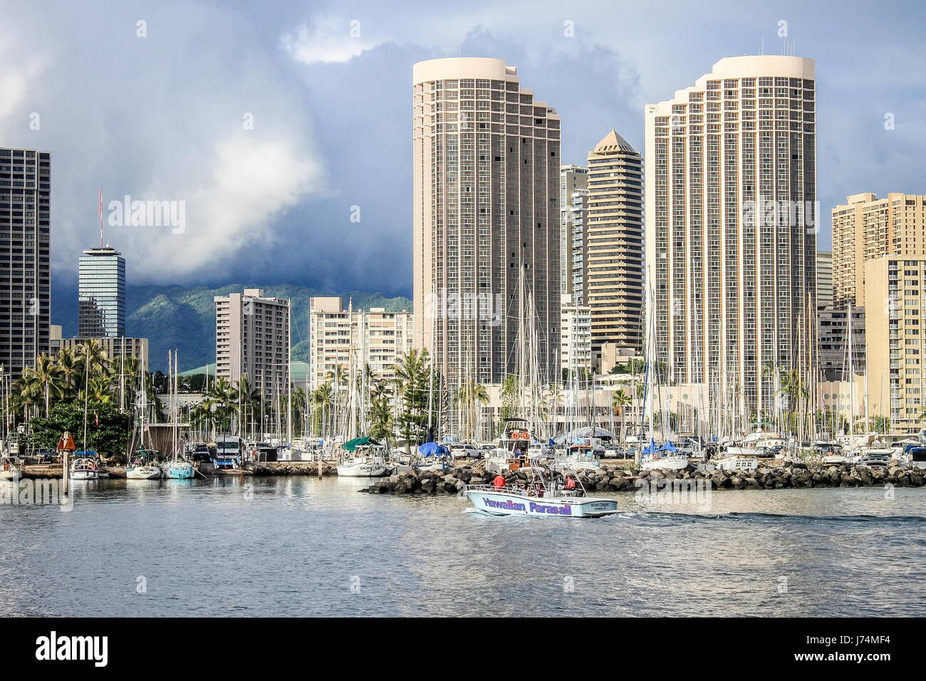 Honolulu, Hawaii, USA May 30, 2016 Yachts docked at Ala Wai Boat