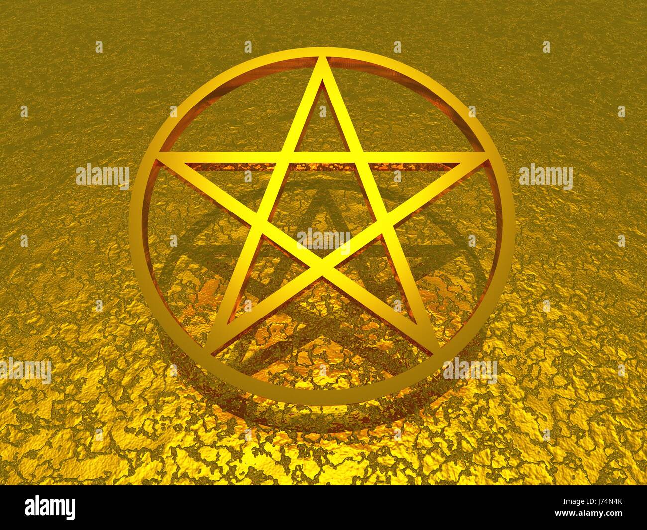 3d pentagram of gold hovering Stock Photo