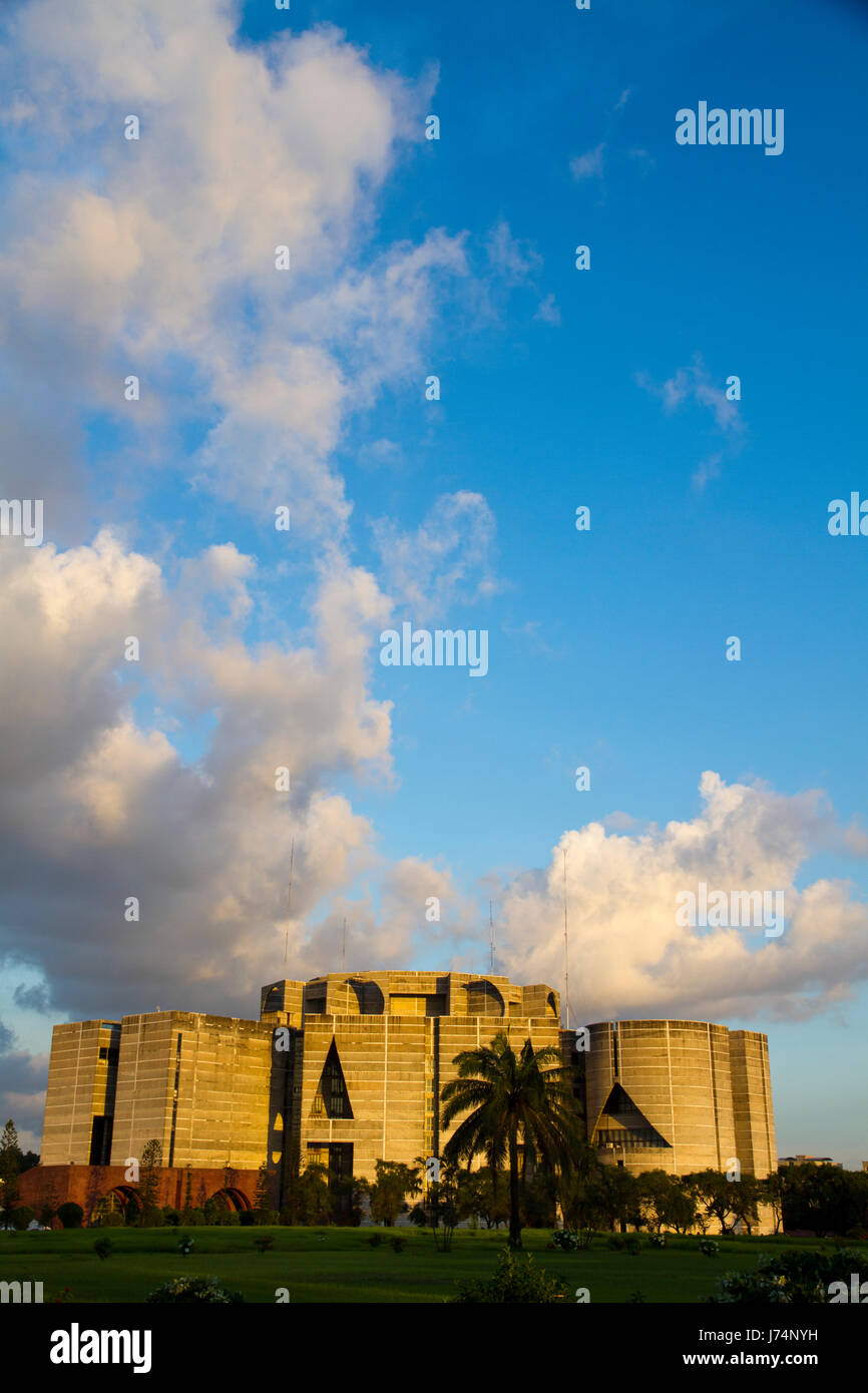 The National Assembly Building of Bangladesh or Jatiyo Sangsad Bhaban is considered to be one of the finest examples of modern architecture. Designed  Stock Photo