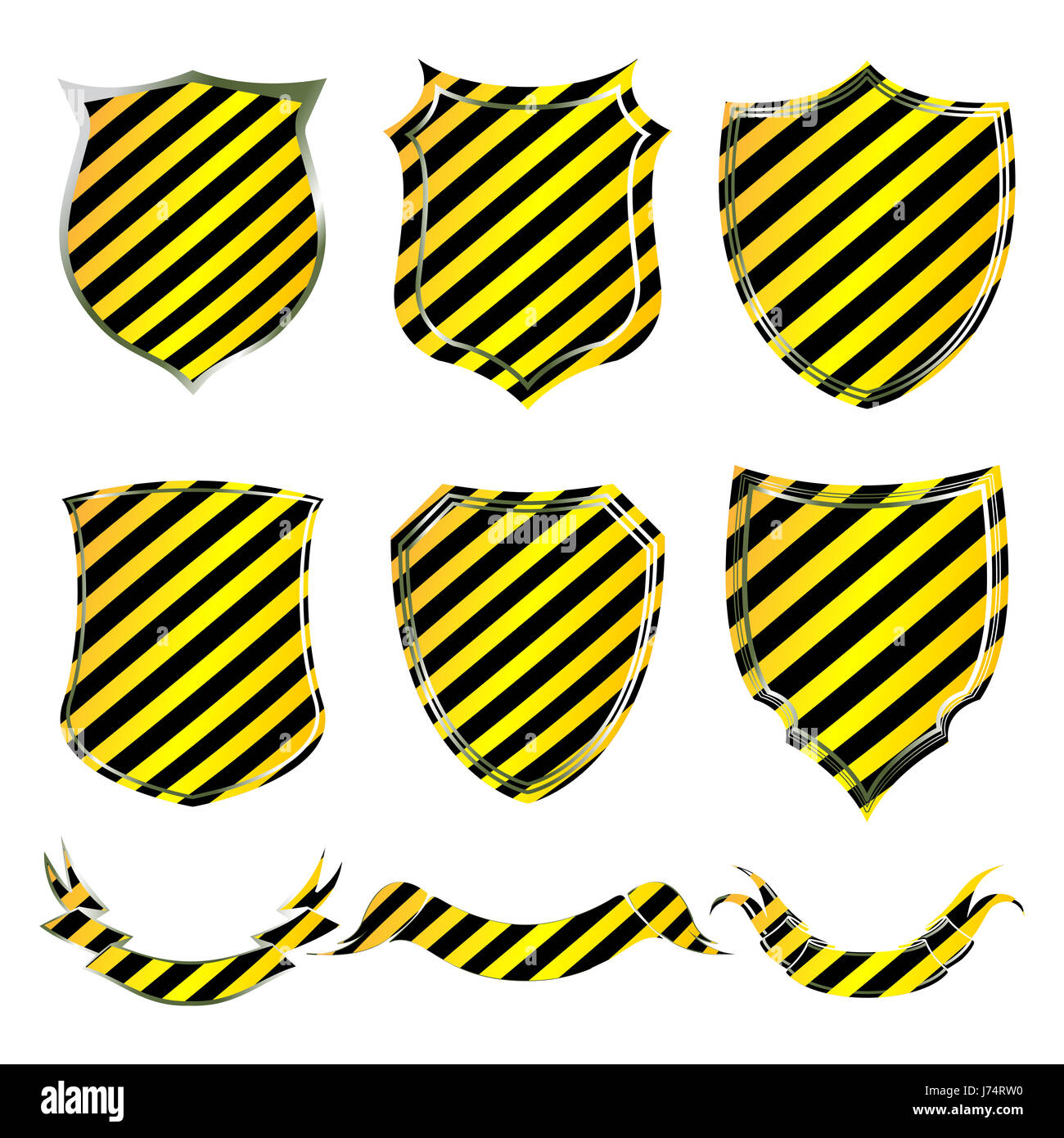 object art banner artistic shield yellow stripes stripe object art isolated Stock Photo