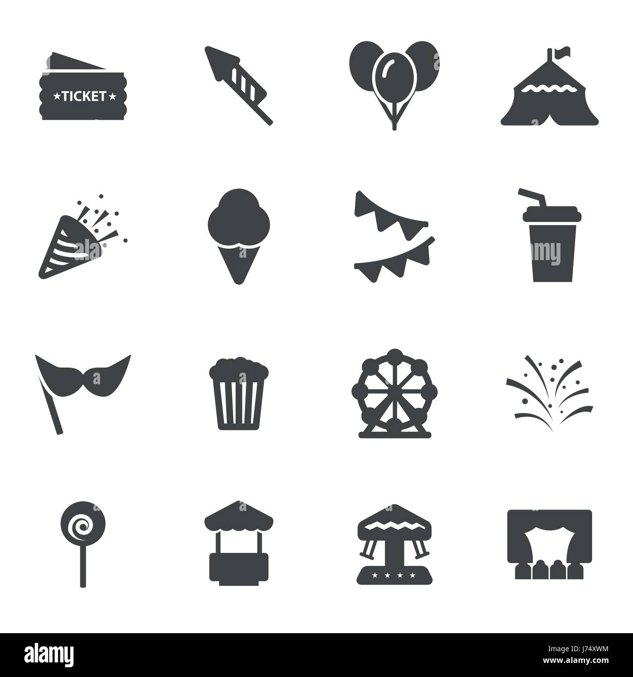 Vector black carnival icons set on white background Stock Vector Image ...