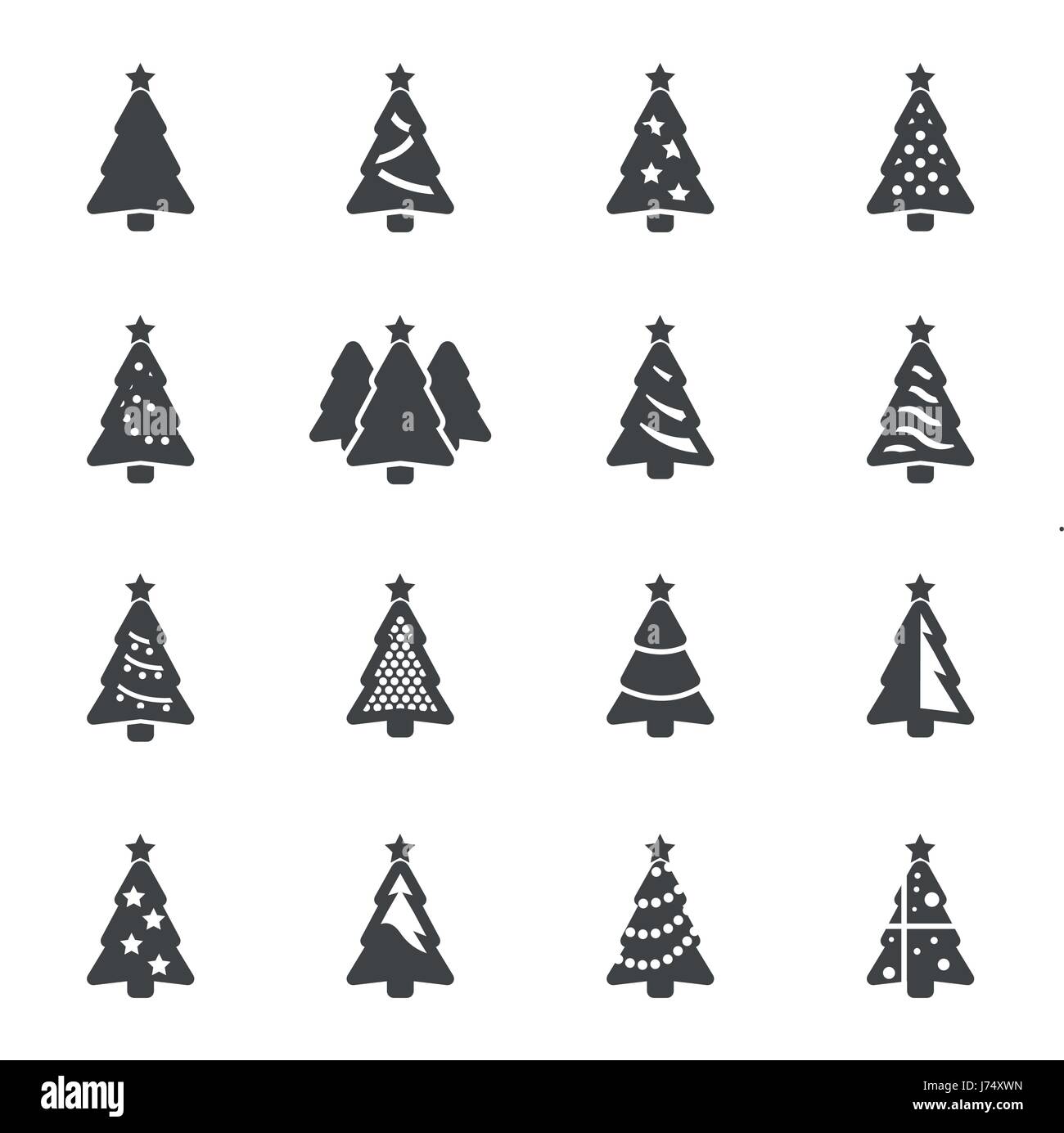 Vector black Christmas tree icons set on white background Stock Vector ...