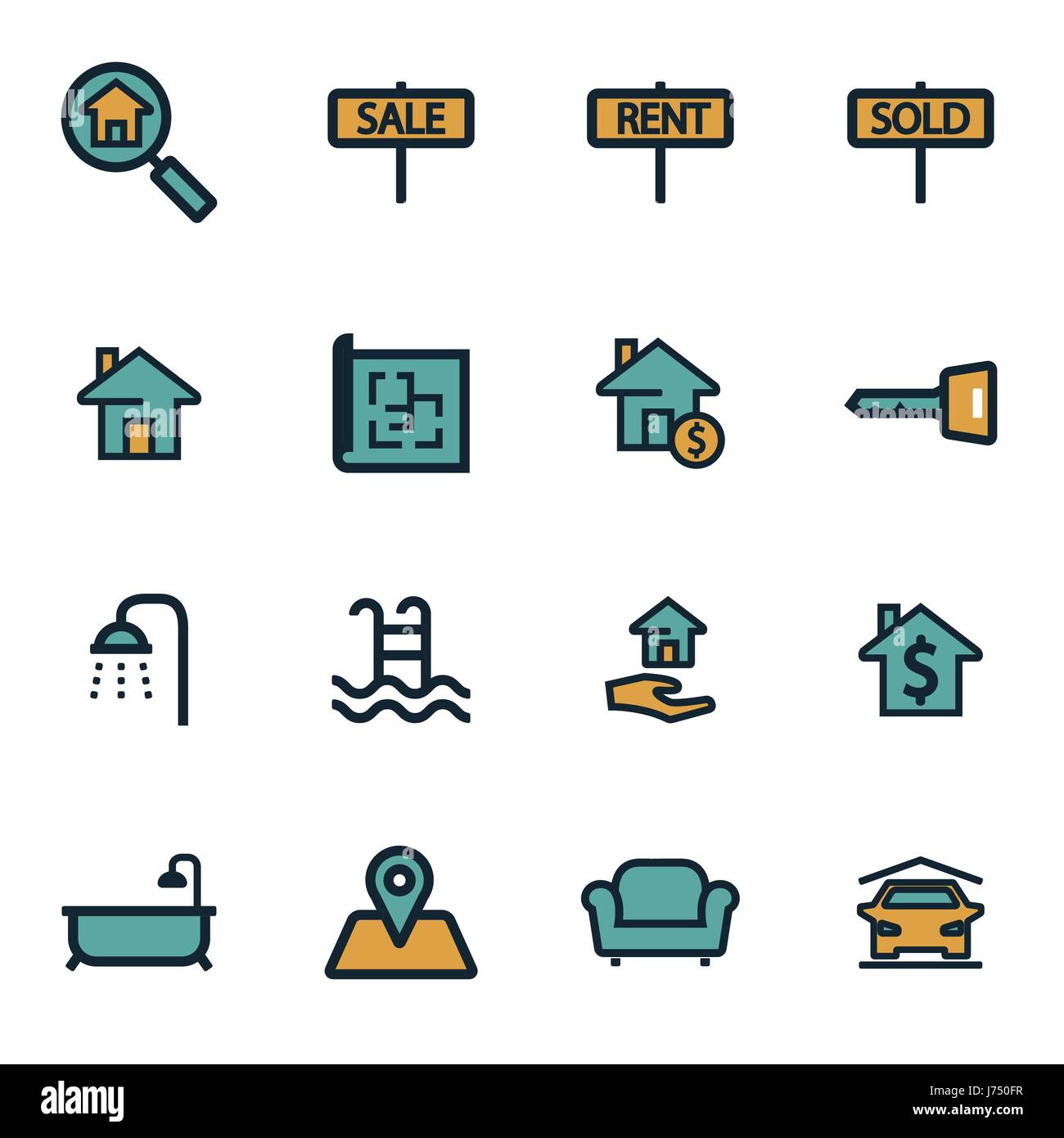 Vector flat real estate icons set on white background Stock Vector ...