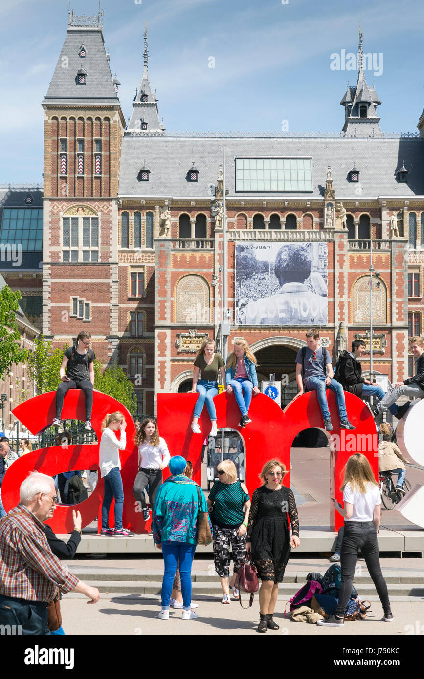 AMSTERDAM, NETHERLANDS - MAY, 15, 2017: A presentation, a slogan, a welcome phrase, a visual icon ... I amsterdam is an ingenious play on words that h Stock Photo