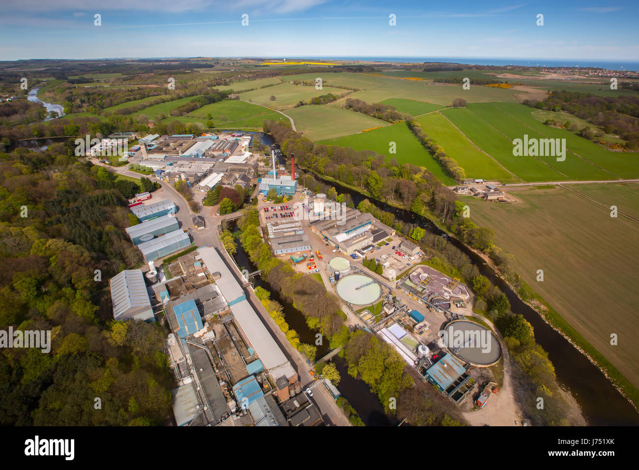 Aerial photograph of the Stoneywood Paper Mill at the Bridge of Don area in the city of Aberdeen in North east Scotland, UK Stock Photo