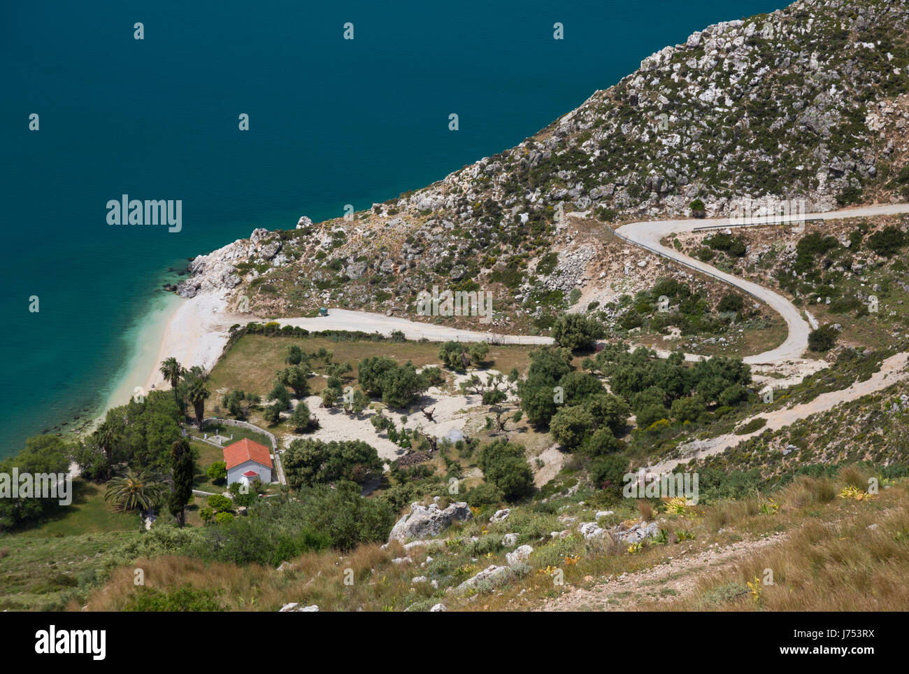 Winding road to Agia Sotira, Kefalonia, Greece Stock Photo