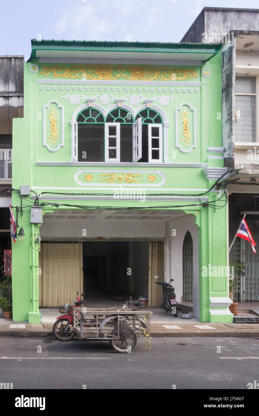 Renovated shoPhouse on Phang Nga road, Old Phuket Town, Thailand Stock