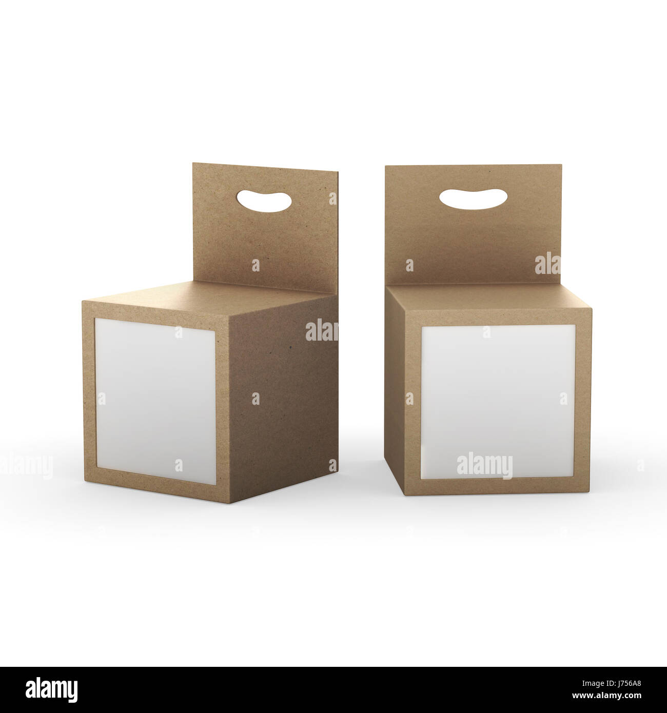 Brown paper box packaging with front window and hanger, clipping path included. Template package for variety product like ink cartridge, electronic or Stock Photo