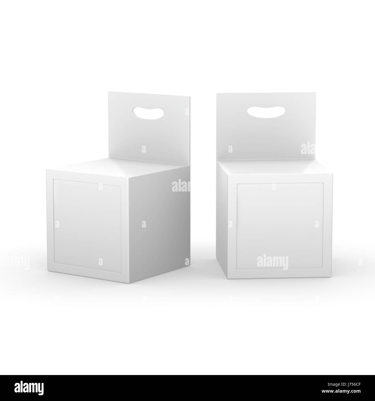 White paper box packaging with front window and hanger, clipping path included. Template package for variety product like ink cartridge, electronic or Stock Photo