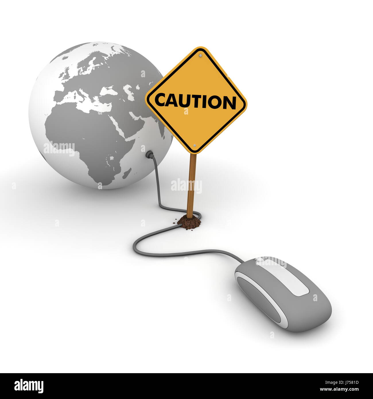 censorship caution globe planet earth world warning sign mouse computer mouse Stock Photo