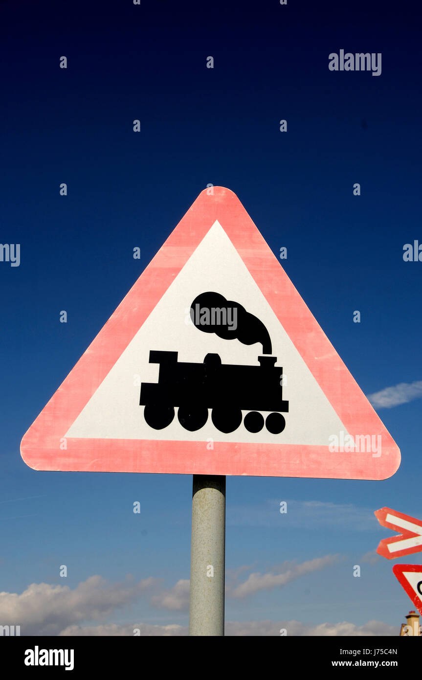 Caution Train Sign Stock Photo
