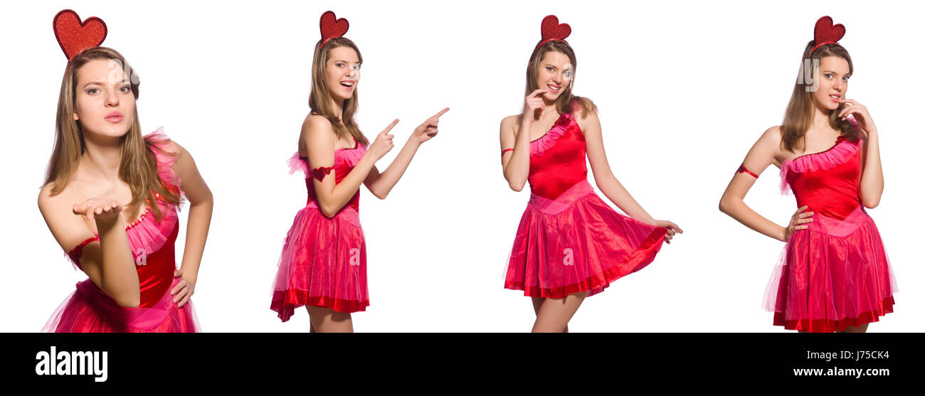 Girl in pretty pink dress isolated on white Stock Photo - Alamy
