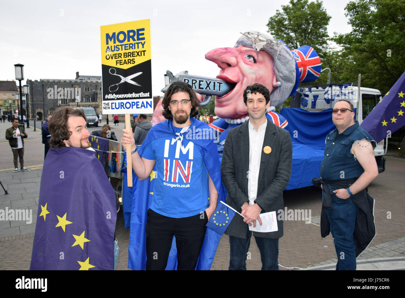 Anti-Brexit protest outside The Forum in Norwich with Theresa May float. 18 May 2017 UK Stock Photo
