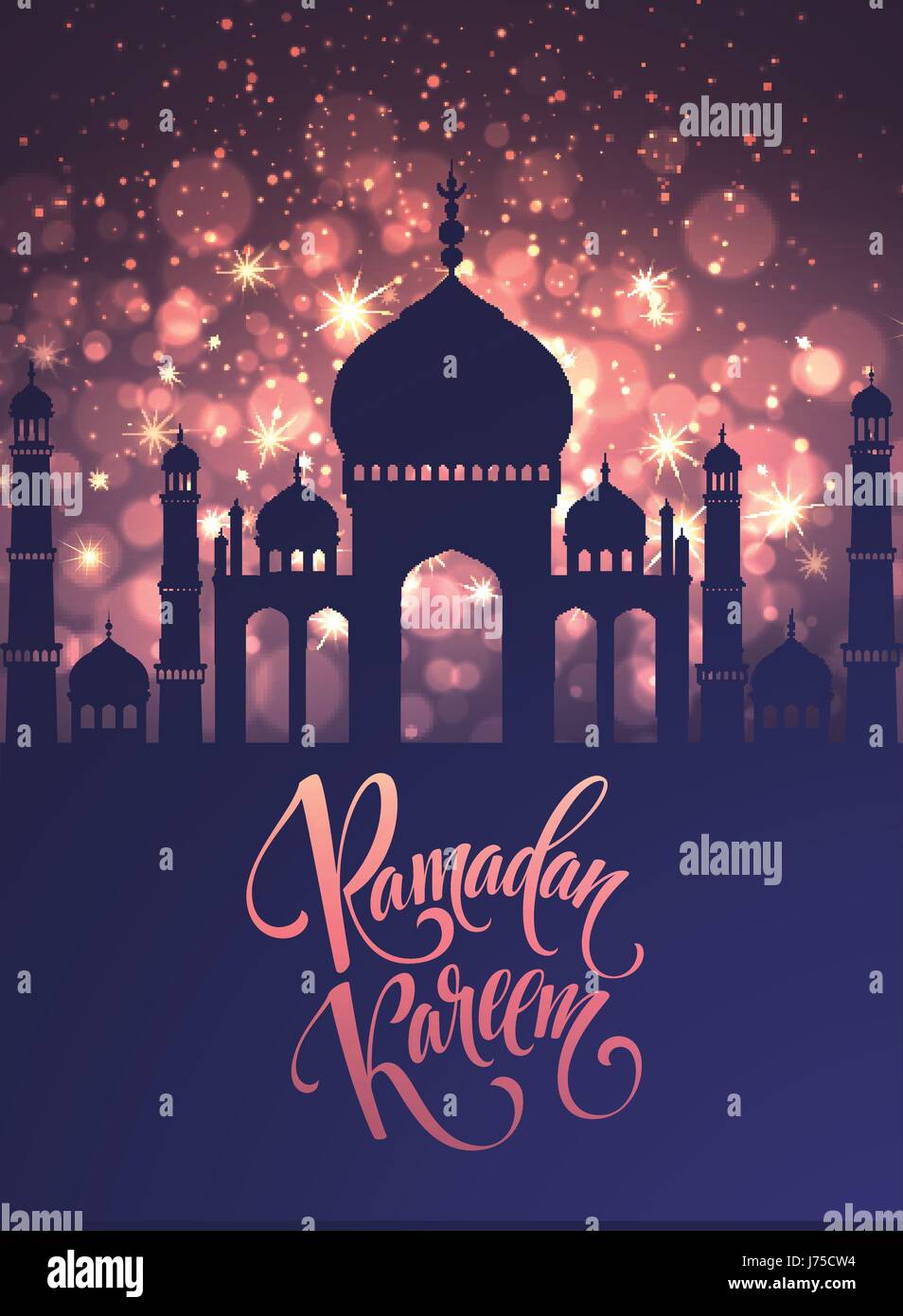 Greeting card with Creative Text Ramadan Kareem made by golden glitter ...