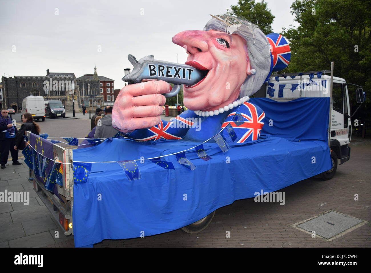 Anti-Brexit protest outside The Forum in Norwich with Theresa May float. 18 May 2017 UK Stock Photo