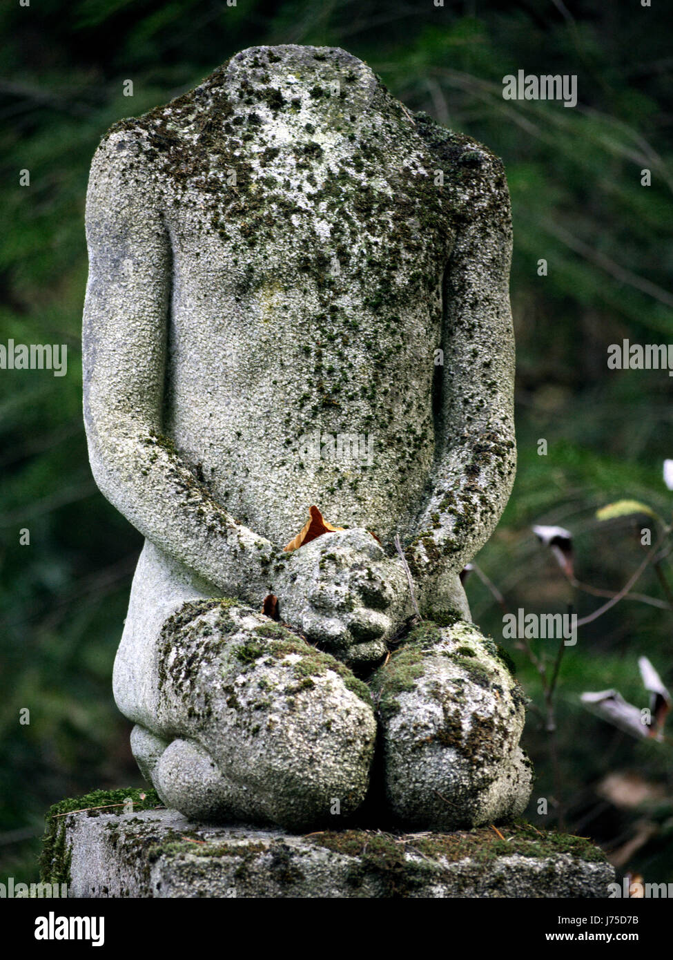 statue trunk headless object religious statue cemetery trunk moss