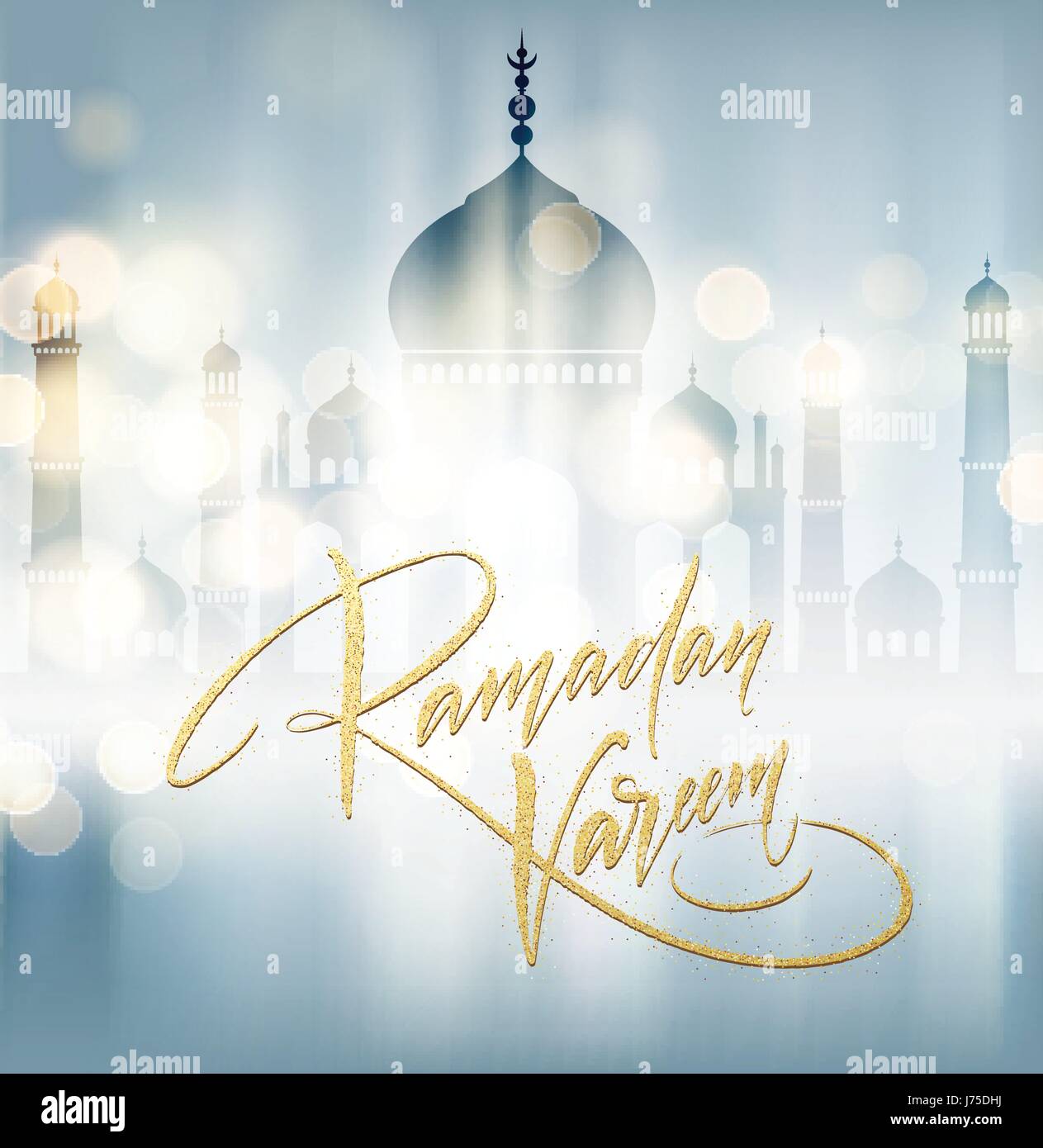 Greeting card with Creative Text Ramadan Kareem made by golden glitter ...