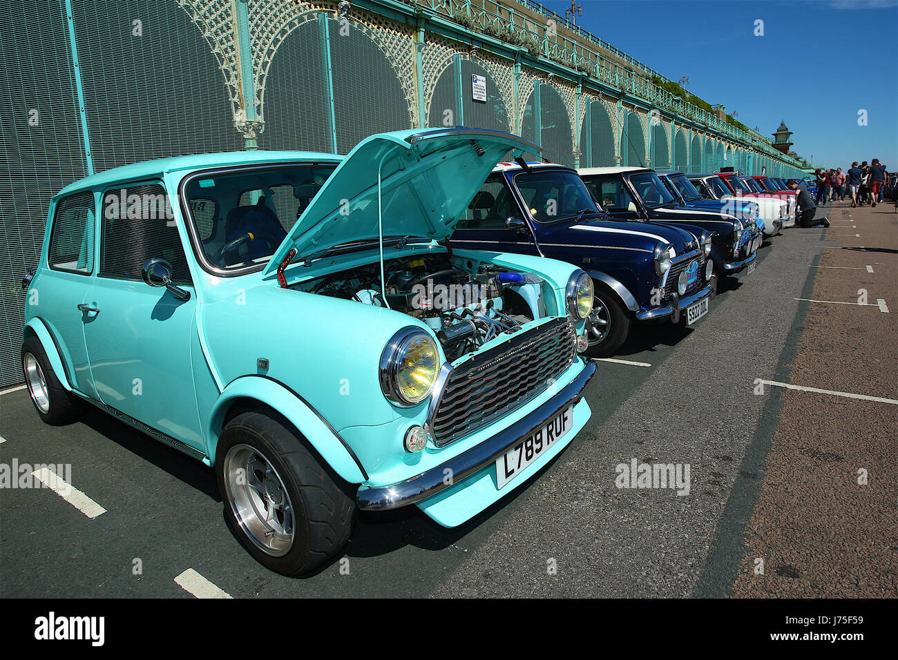 Mini car London to Brighton event where thousands of mini cars travel form Crystal Palace to Maderia Drive on Brighton Beach Stock Photo