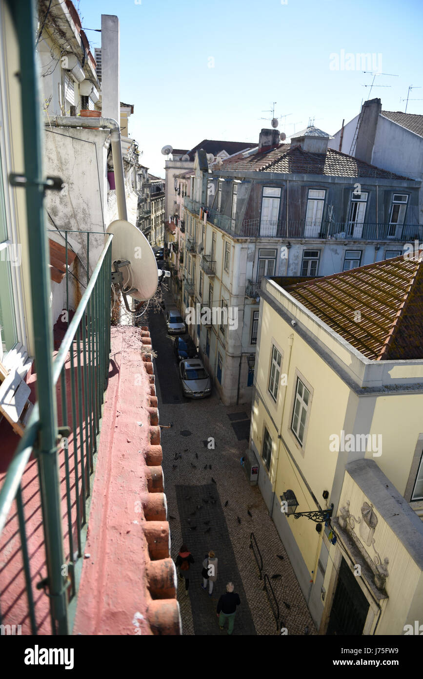 View of narrow streets from a balcony in Bairro Alto, Lisbon Stock ...