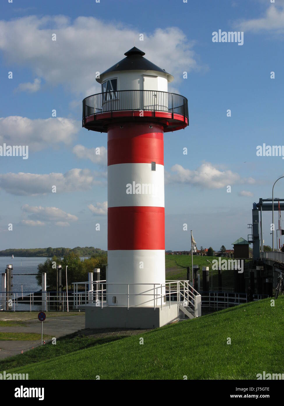 lighthouse elbe dike beacon lower saxony german federal republic germany Stock Photo