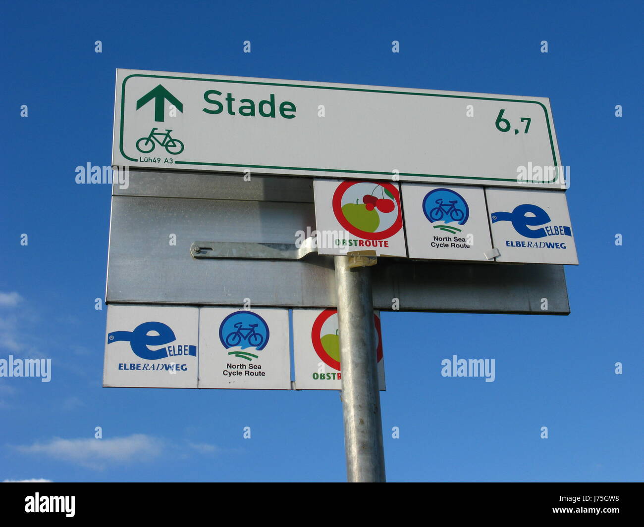 signpost lower saxony german federal republic germany bicycle path quotaltes Stock Photo