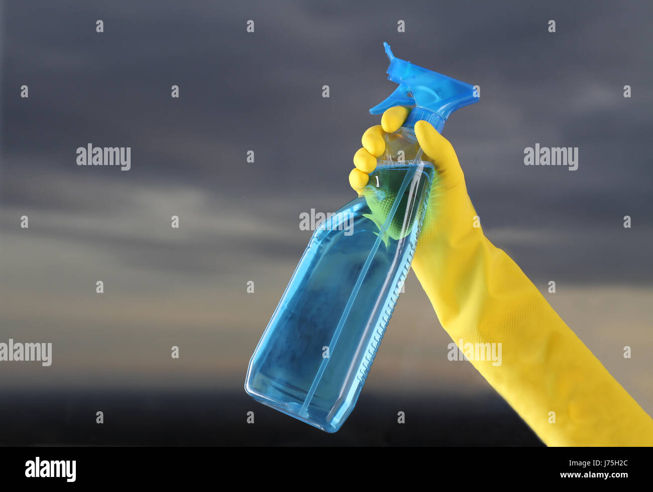 glove poison chemistry polish spray charwoman disinfection cleaning cleansing Stock Photo