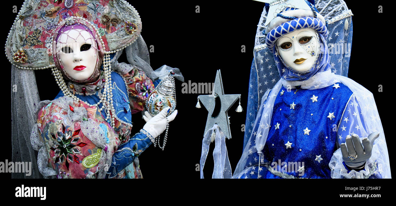 portrait venice masks carnival costumes parade couple pair two humans human Stock Photo