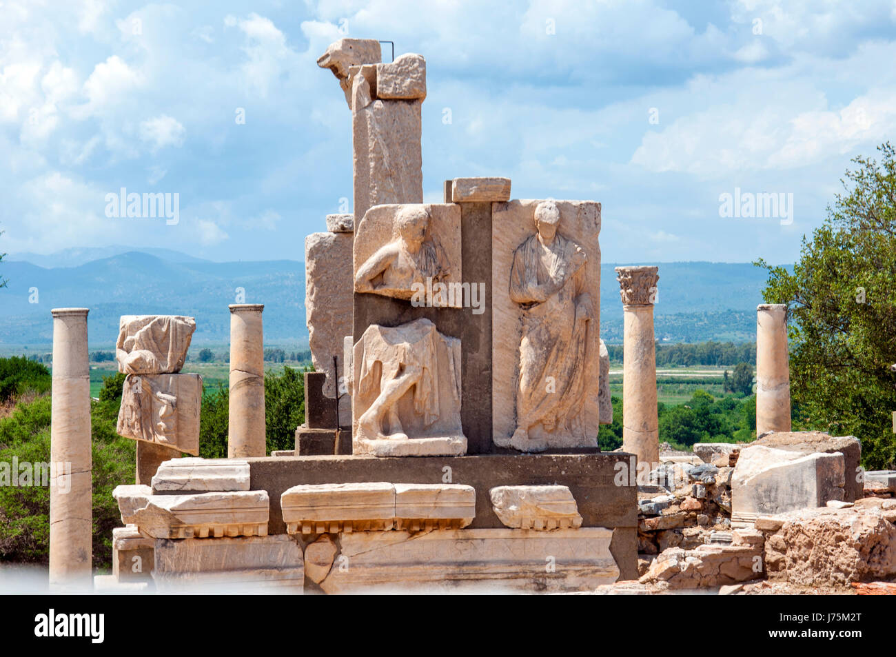 Historic Roman ruins showing the Memmius Memorial at Ephesus Turkey Stock Photo