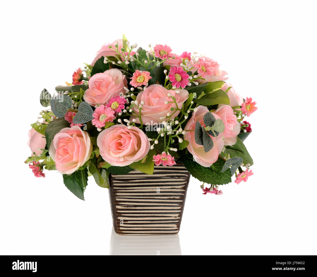 Bouquet of pink roses in a vase on white background Stock Photo - Alamy