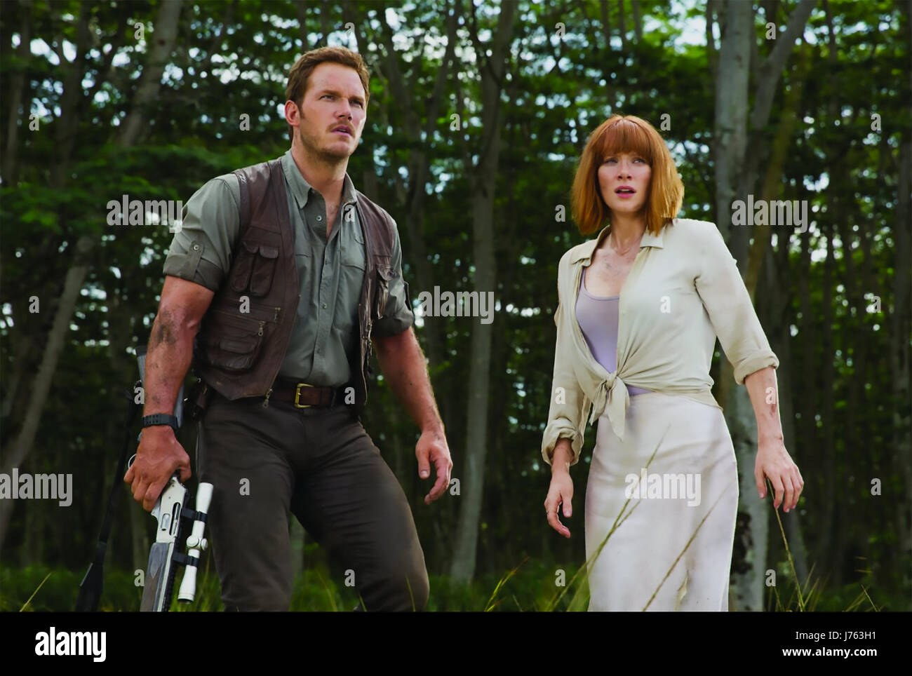 JURASSIC WORLD 2015 Universal Pictures film with Bryce Dallas Howard and Chris Pratt Stock Photo