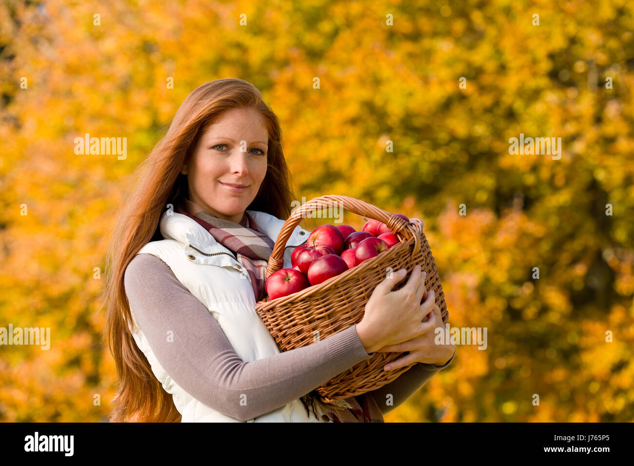 woman portrait country apple nature dapper accosting pretty prettily prettier Stock Photo