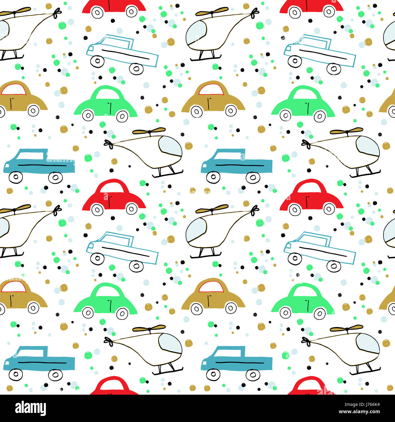 Seamless pattern with colorful cars and helicopters Stock Photo