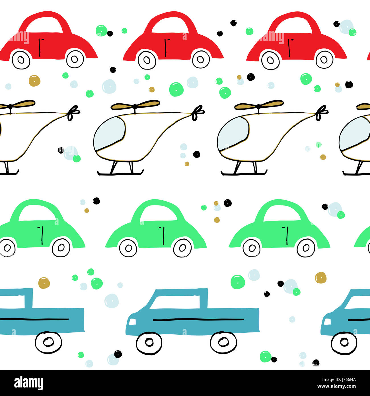 Seamless pattern with colorful cars and helicopters Stock Photo