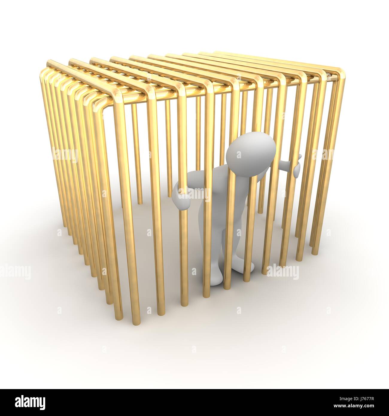 golden crime cage criminal prison prisoner guilty gold guy humans human beings Stock Photo