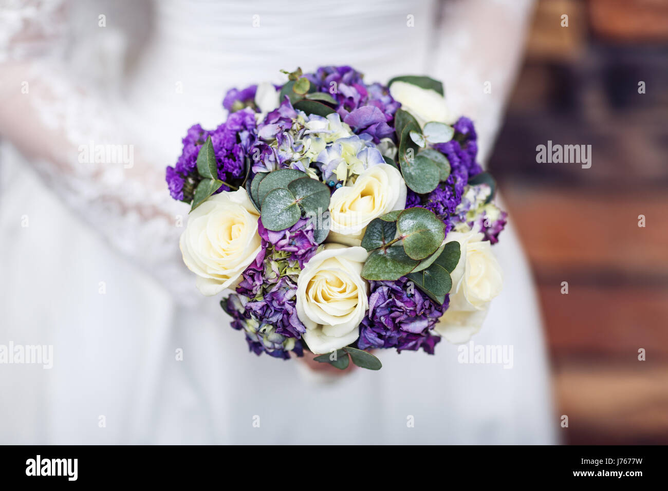 Purple wedding bouquet. Stock Photo