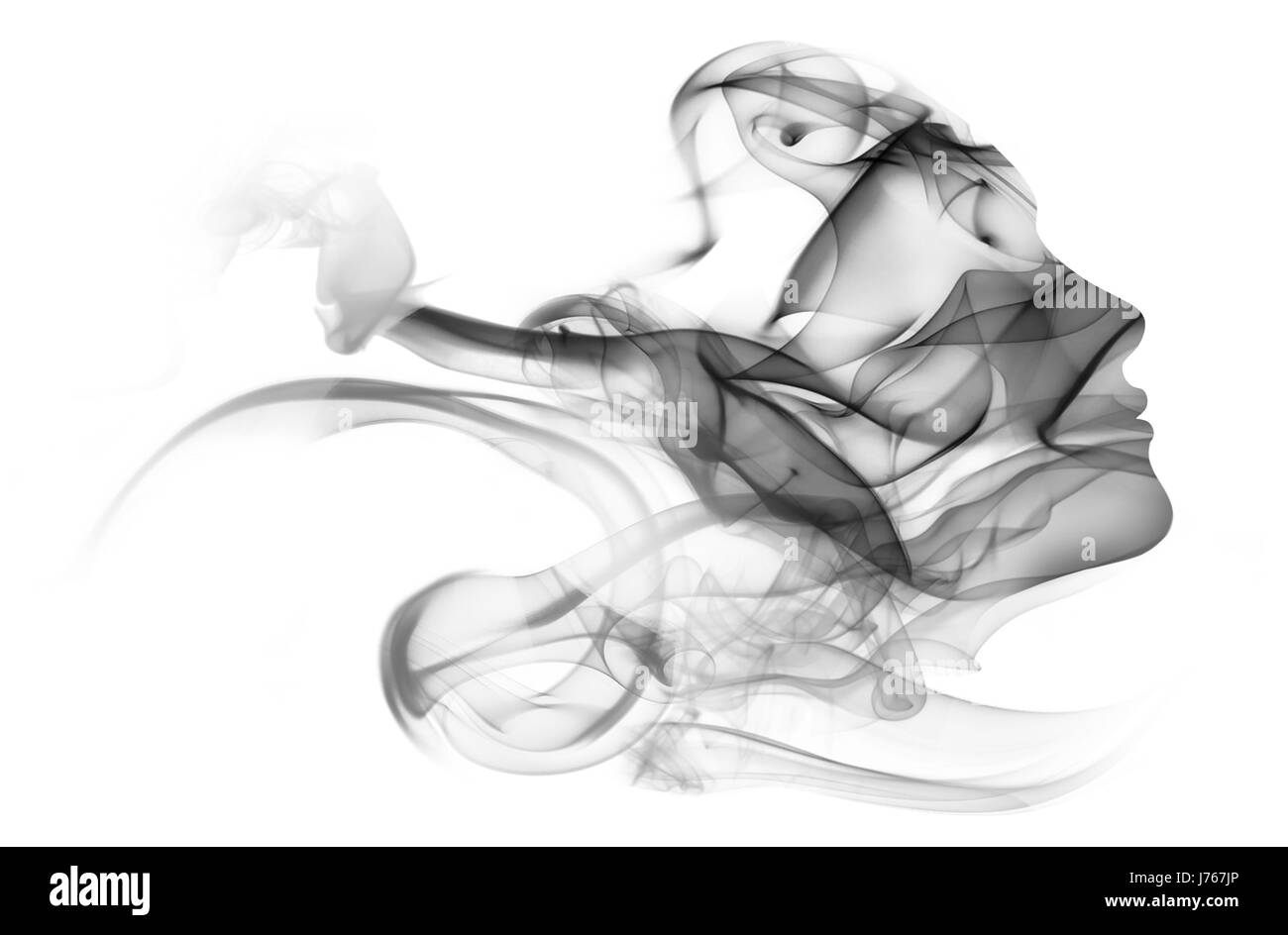 Double exposure portrait of woman and smoke. Stock Photo