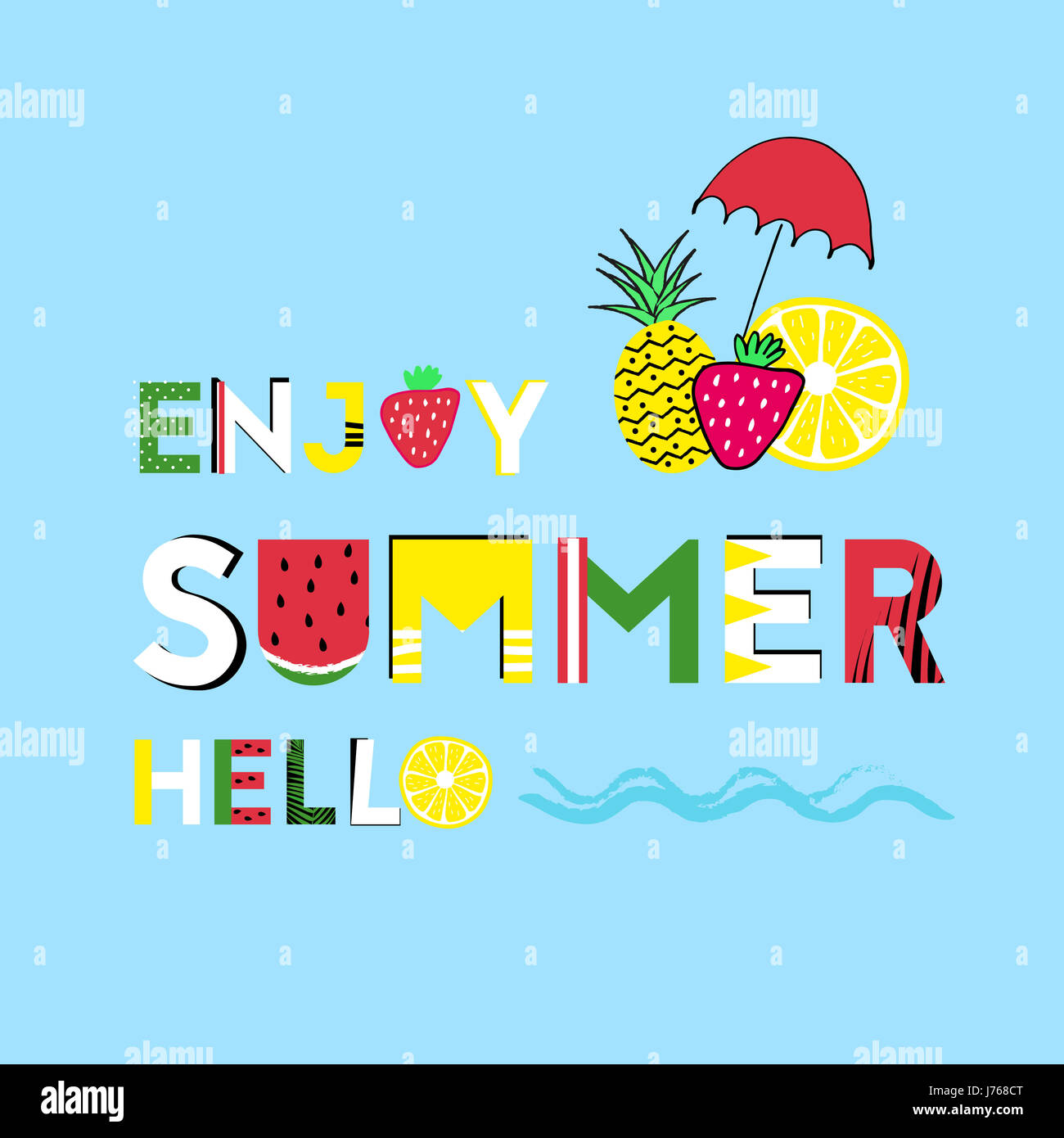 Summer graphics with fresh fruits and text Stock Photo