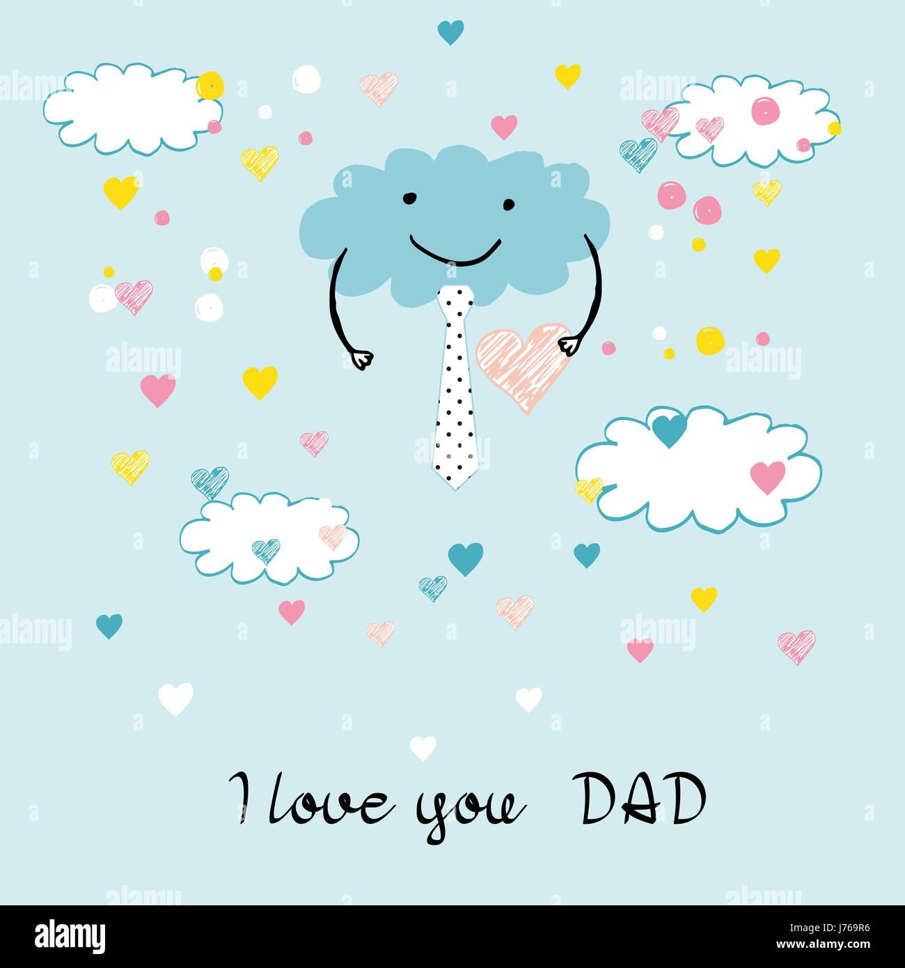 Colorful and sweet card for Father's Day. Children's drawing Stock Photo