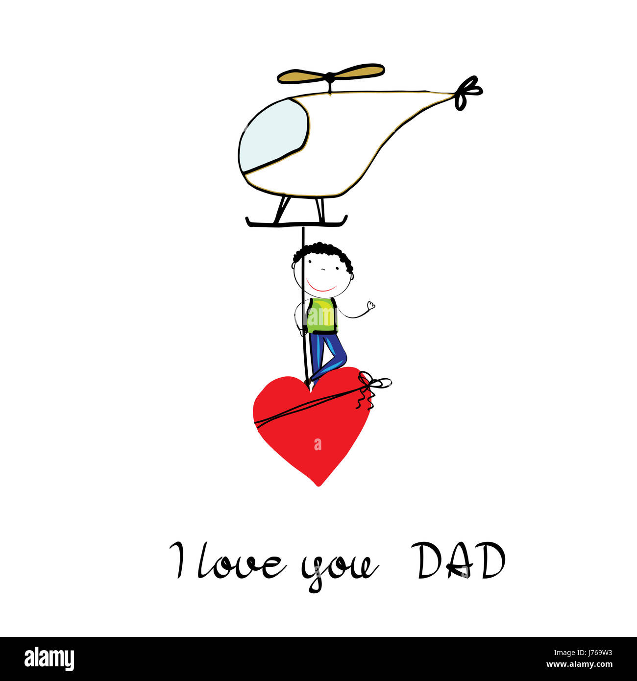 Colorful and sweet card for Father's Day. Children's drawing Stock Photo