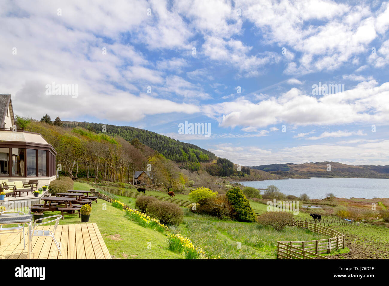 Scenic landscape view from Arduaine Garden on Loch Melfort, on the