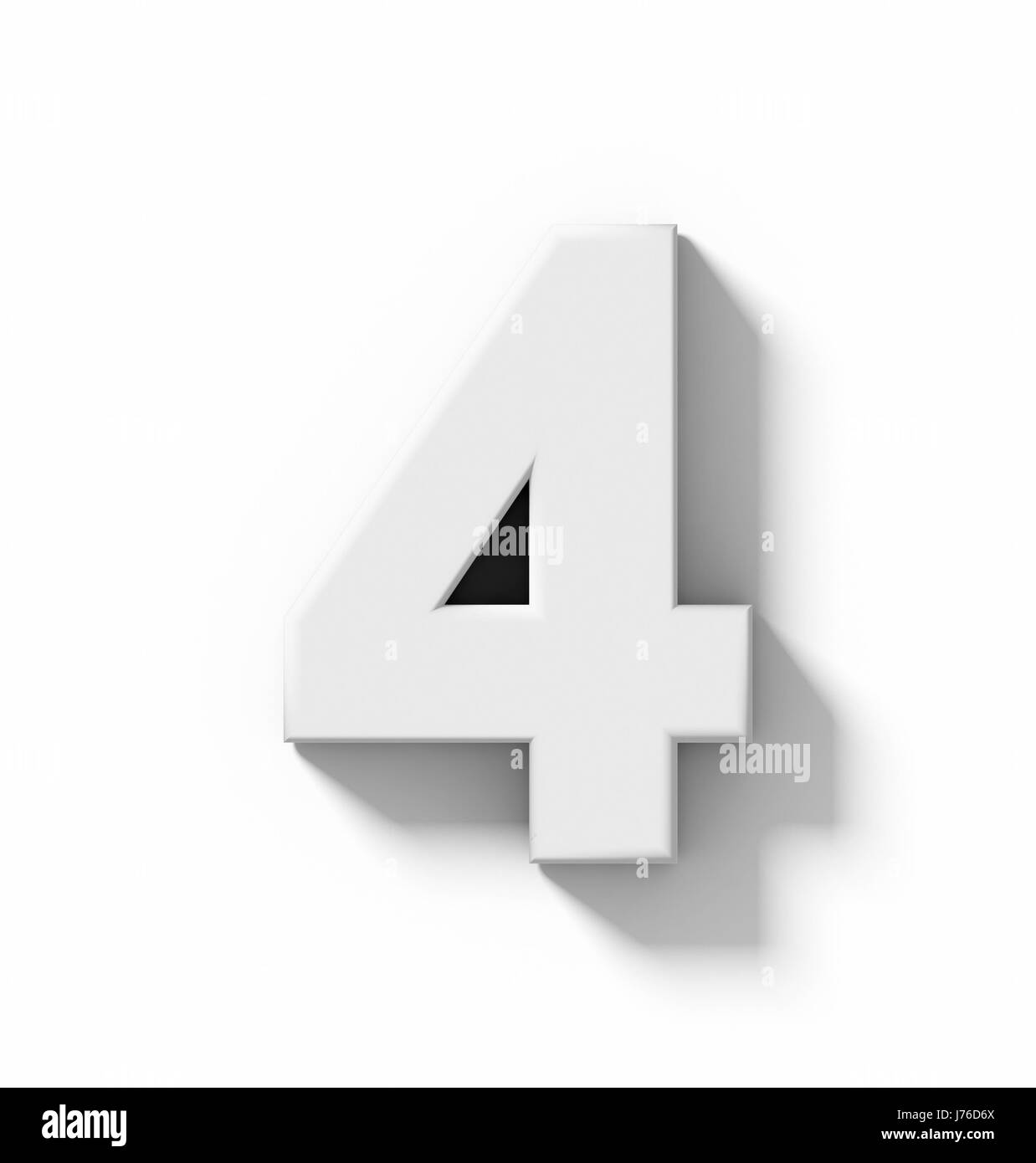 number 4 3D white isolated on white with shadow - orthogonal projection ...