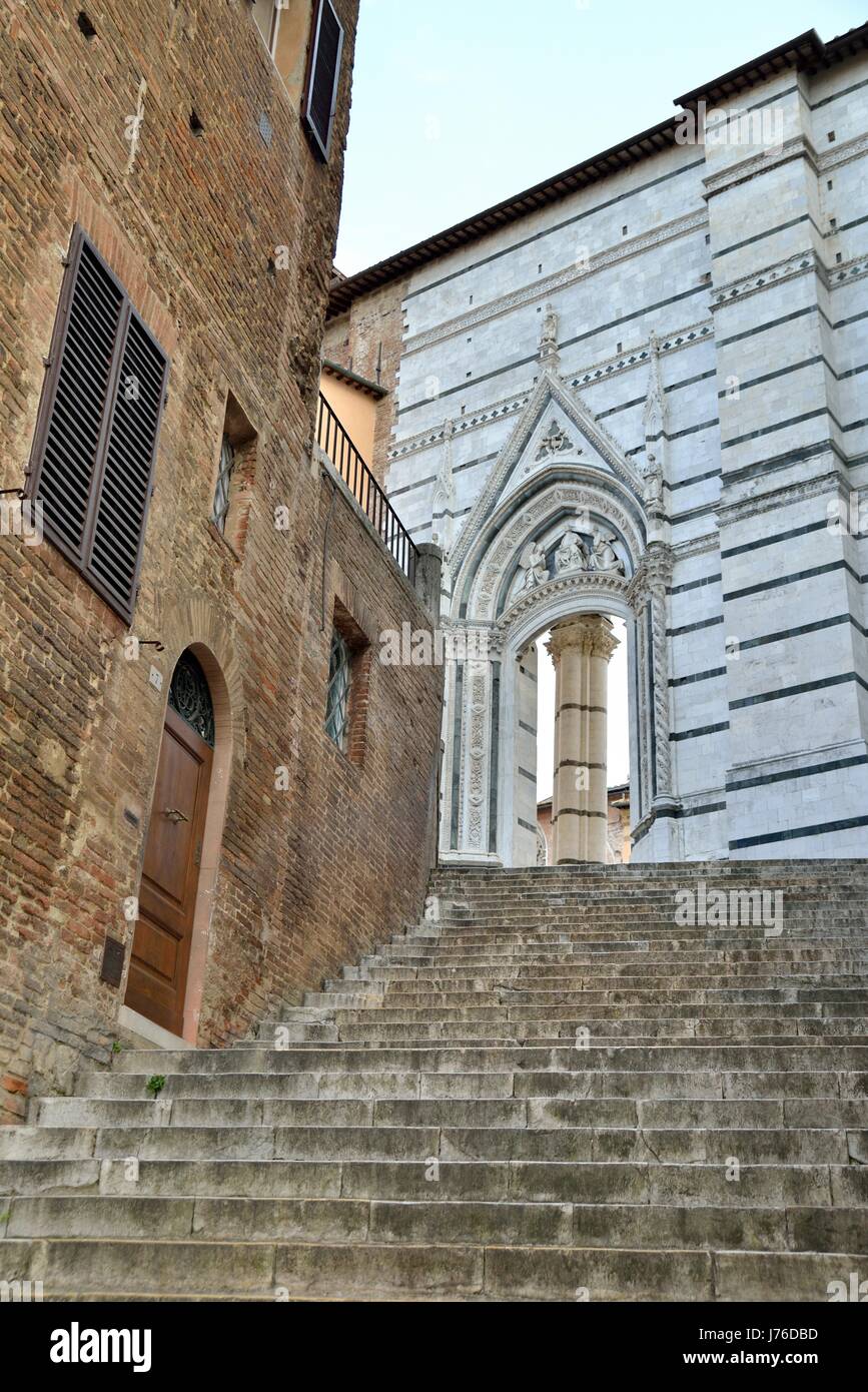 Staircase connect baptistery to main entrance of Siena Dome -Cathedral Stock Photo