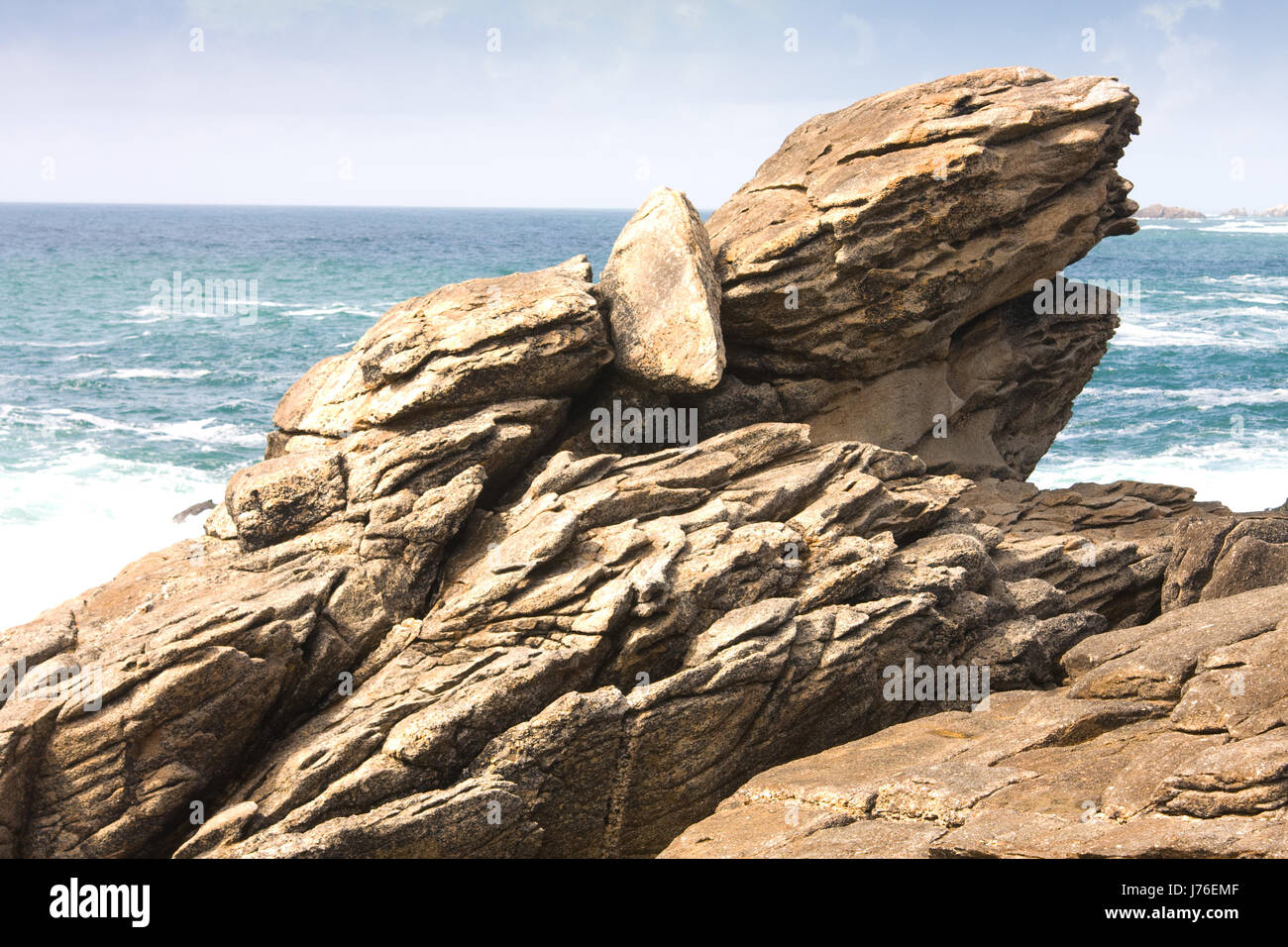 waves rock coast brittany water horizon wild beach seaside the beach seashore Stock Photo