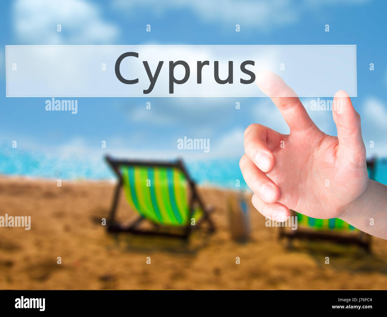 Cyprus - Hand pressing a button on blurred background concept ...