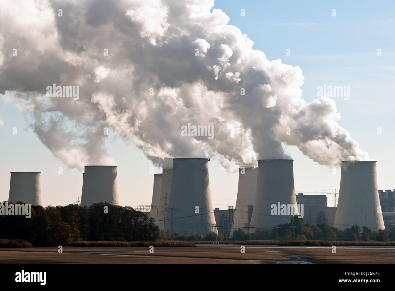 power station cooling tower water vapor steam heat firmament sky water