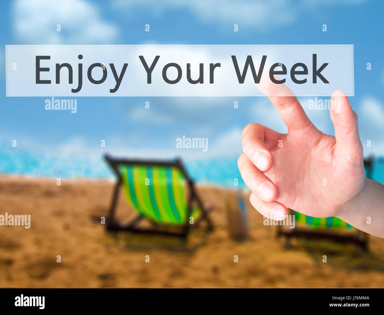 Enjoy Your Week - Hand pressing a button on blurred background concept ...