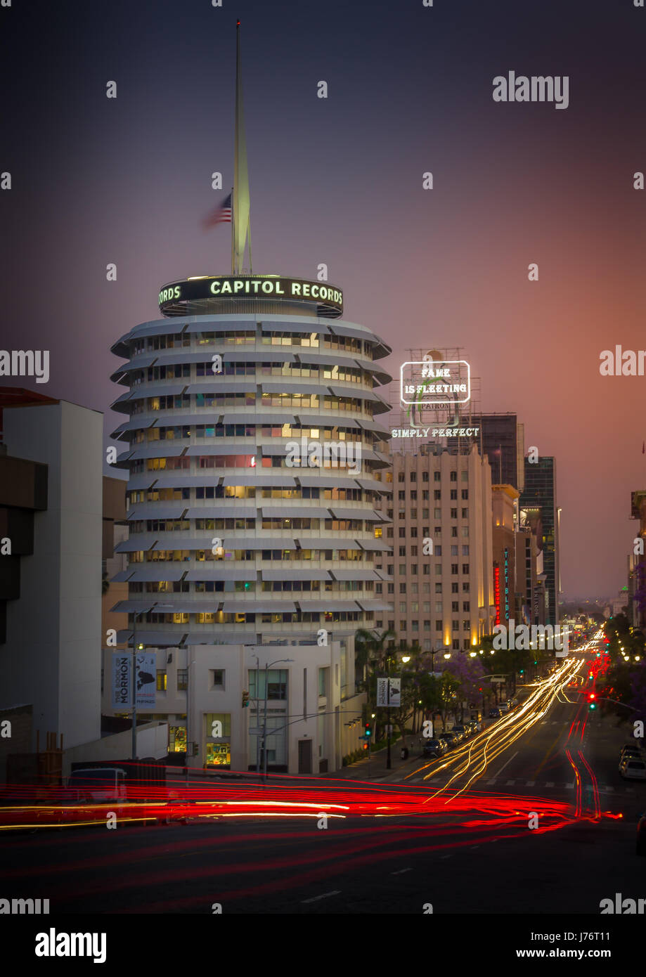 Capitol Records Building, Vine St, Los Angeles, CA, USA Stock Photo