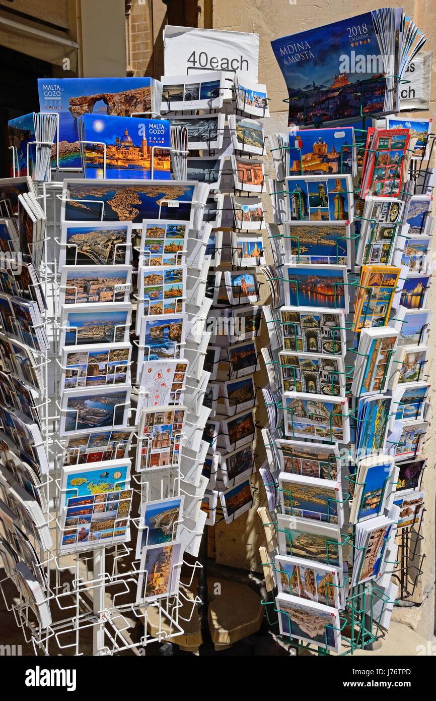Postcards And Calendars For Sale In A Shop Along Republic Street Aka Triq Ir Repubblika Valletta Malta Europe Stock Photo Alamy