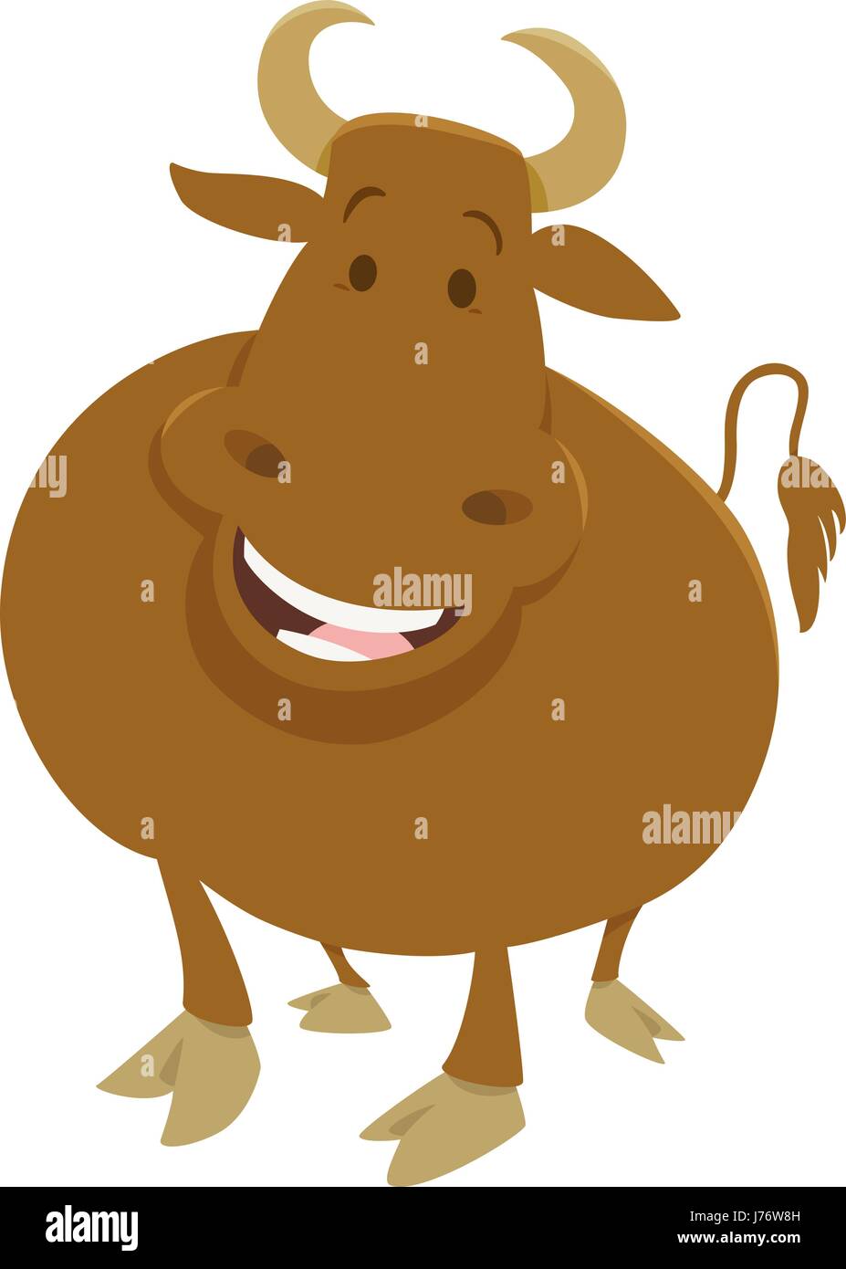 Cartoon Illustration of Happy Bull Farm Animal Character Stock Vector