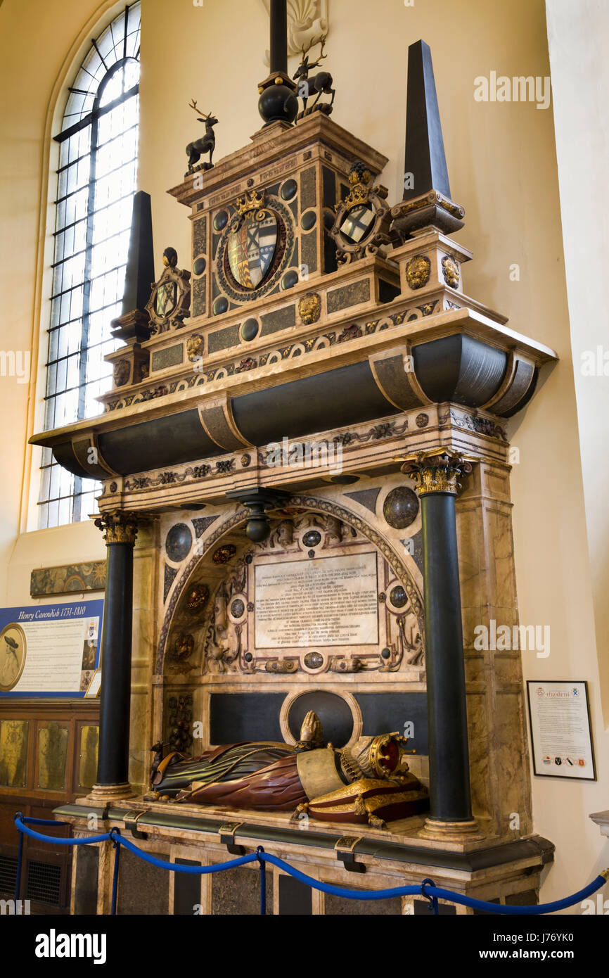 UK, England, Derbyshire, Derby, Iron Gate, Cathedral, Bess of Hardwick’s1608 memorial Stock Photo